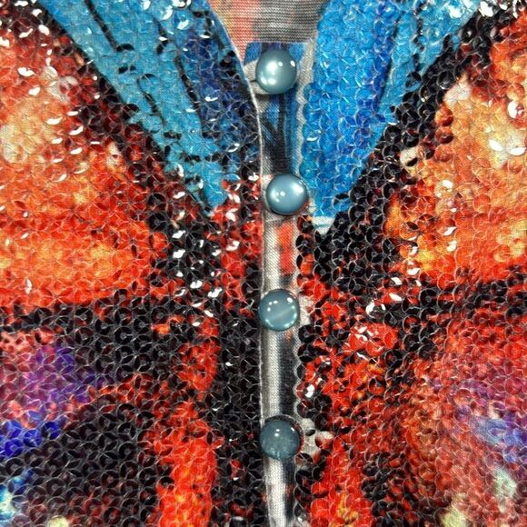 Cato Woman Colorful Sequins Butterfly Bright Festival Buttons Short Sleeve Top - Picture 7 of 14